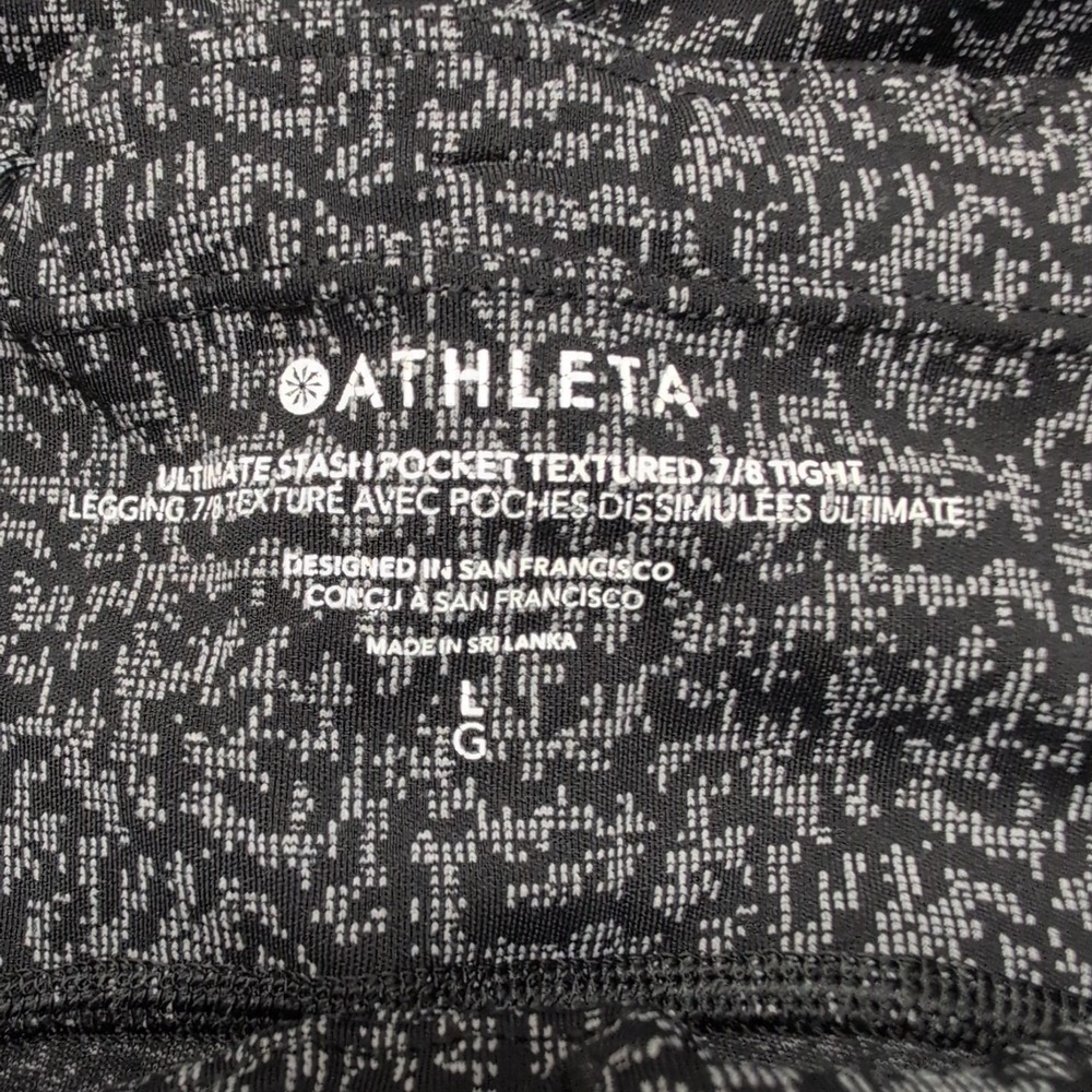 Athleta Ultimate‎ Stash Pocket 7/8 Textured Tight Women's Large Black White - Picture 8 of 9